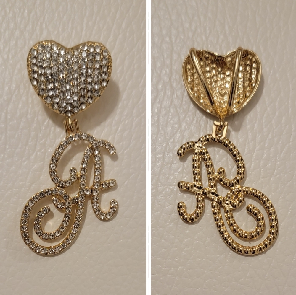 18K Gold Plated Iced Miami Cuban Link Chain With Heart/Cursive A Pendant - Picture 15 of 16